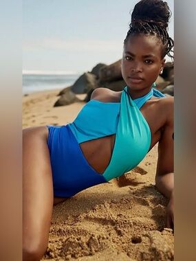Beach Riot Jessica One Piece Swimsuit XS Blue Colorblock Cutout NWOT $178